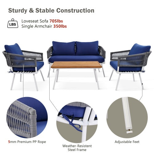 Bohemian Rope Patio Set | Stylish 4-Piece Outdoor Furniture