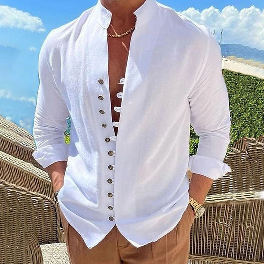 Retro Button Design Long-sleeved Shirt Men's Casual Loose Top